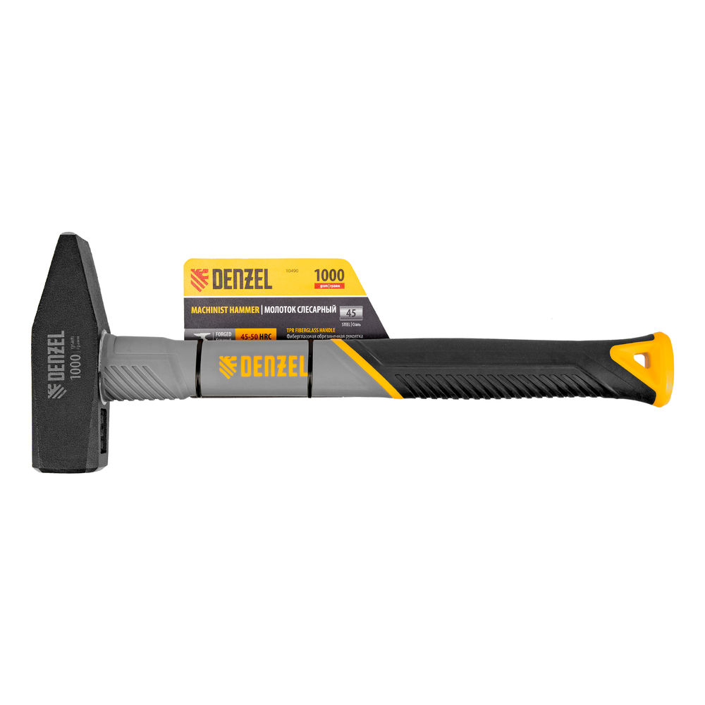 Молоток слесарный, 1000 г, кованый, фибергласовая рукоятка c TPR покрытием Denzel (10490)
