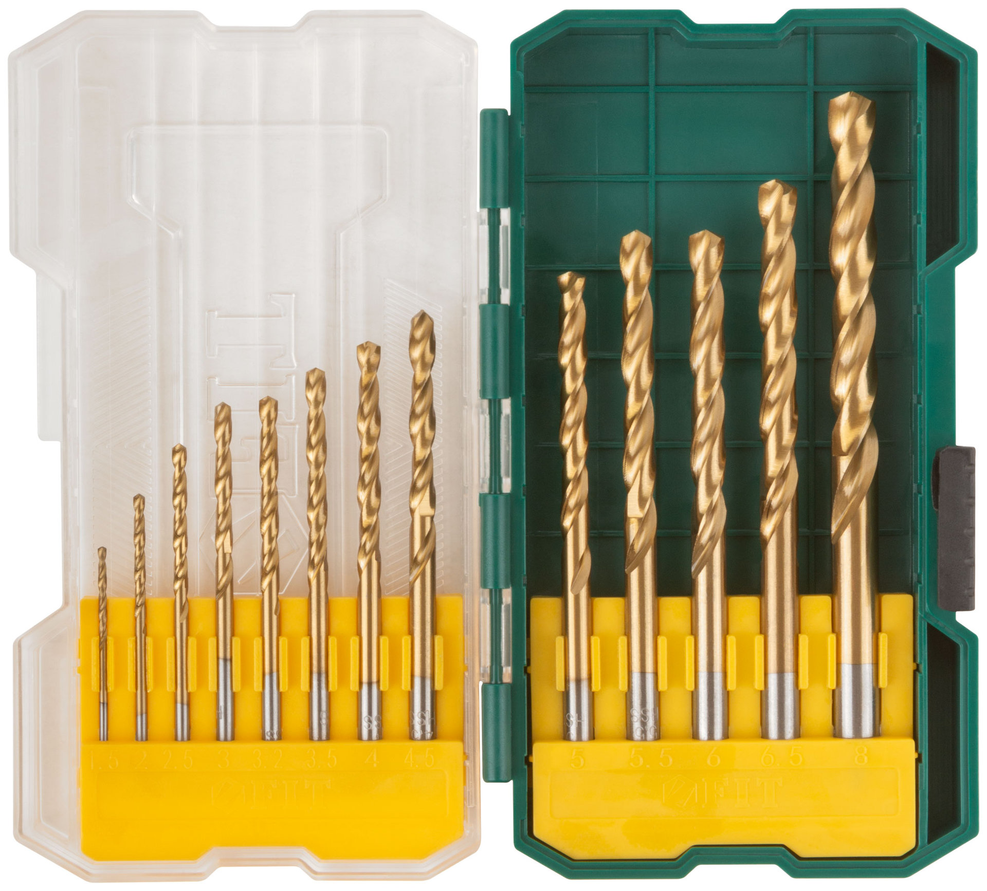Набор сверл HSS по металлу, титановое покрытие, 13 шт. (1,5-2-2,5-3-3,2-3,5-4-4,5-5-5,5-6-6,5-8 мм) (34216)