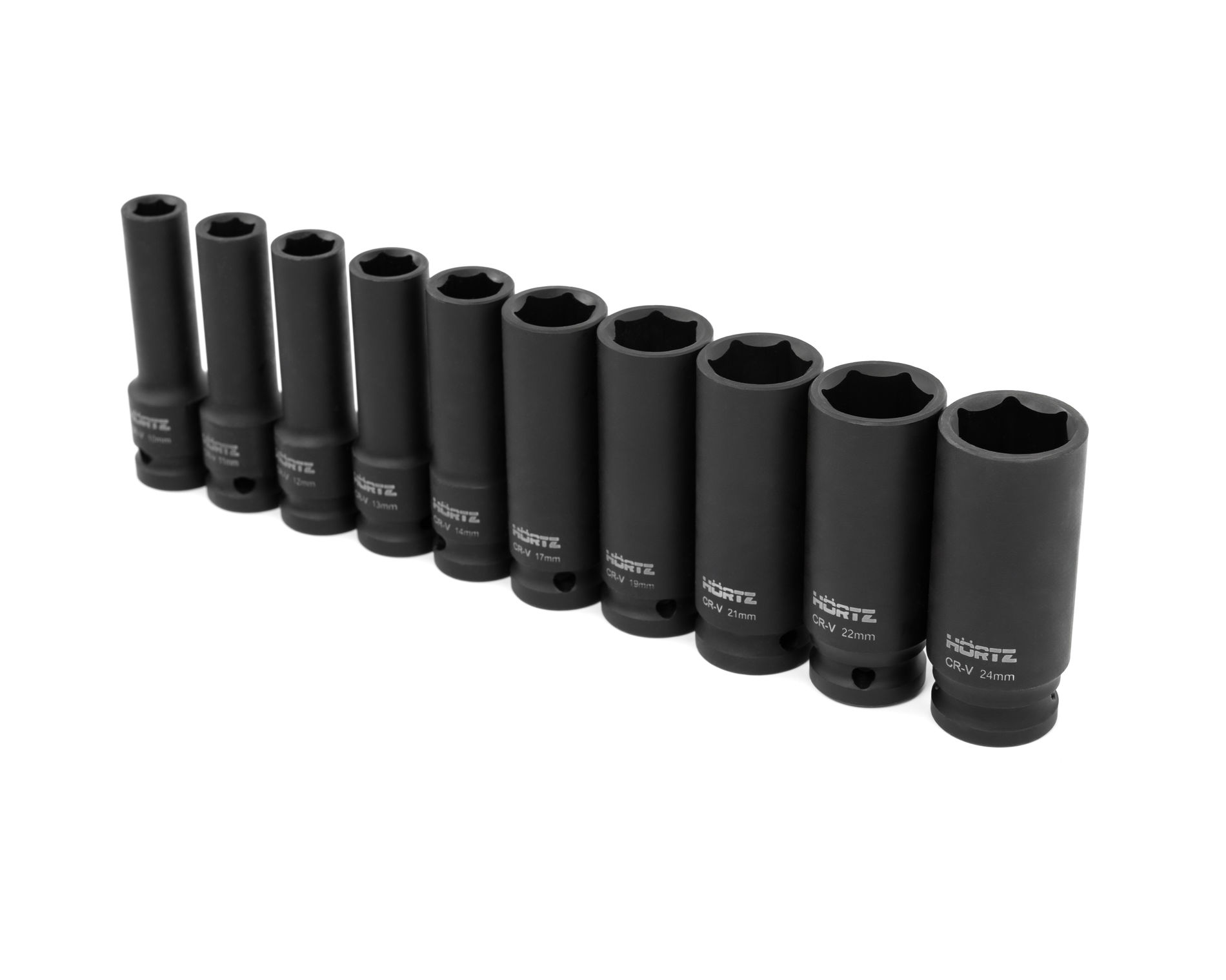 Набор ударных удлиненных головок 1/2" (10 - 24мм) 10 предметов, HORTZ
