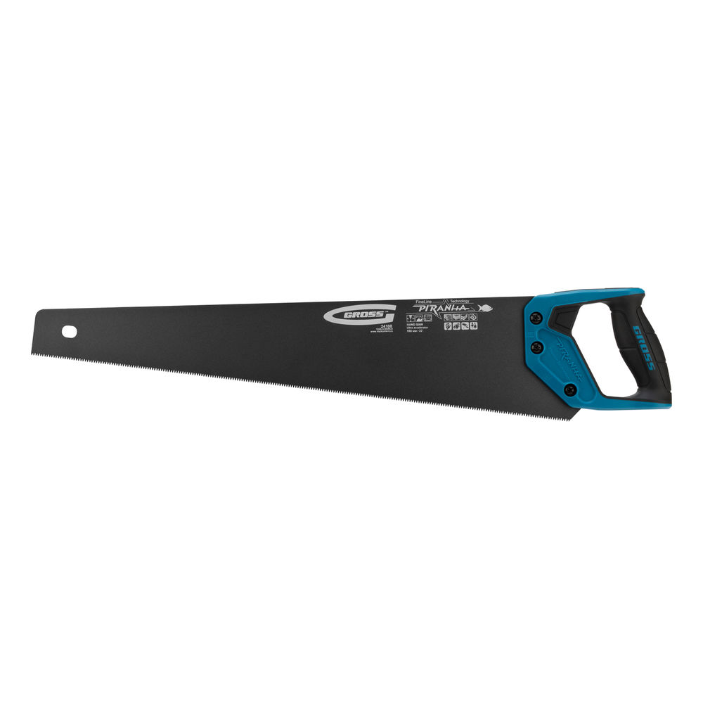 Ножовка по дереву Piranha, 550 мм, 11-12 TPI, зуб-3D, каленый зуб, тефлоновое покрытие полотна, двухкомпонентная рукоятка Gross