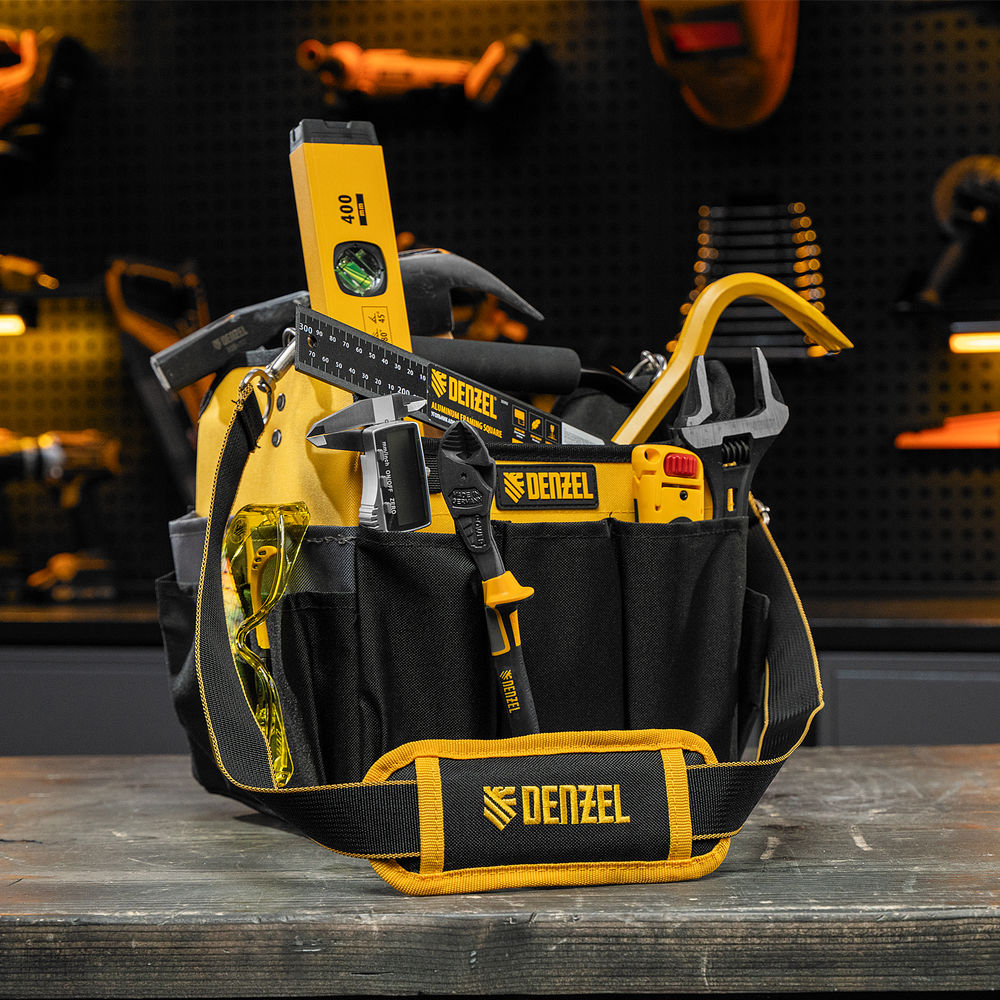 Переноска для инструмента, 260х240х300 мм, 22 кармана, наплечный ремень Denzel
