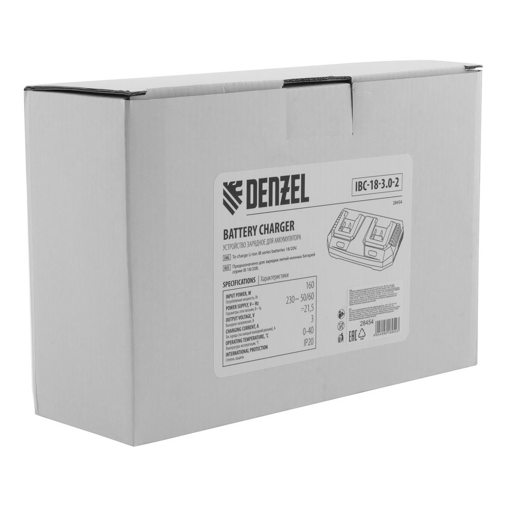 Устройство зарядное для аккумуляторов IBC-18-3.0-2, Li-Ion, 18В, 3.0 А, для двух батарей Denzel (28454)