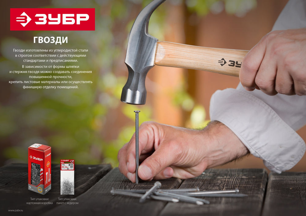 Гвозди 20?3 мм с большой потайной головкой цинк 100 г ЗУБР 305096-30-020