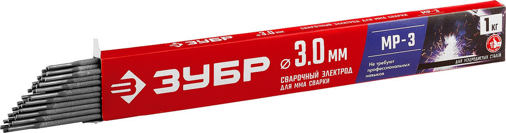 Электрод сварочный МР-3 рутиловый D 3.0 x 350 мм, 1 кг в коробке ЗУБР 40011-3.0