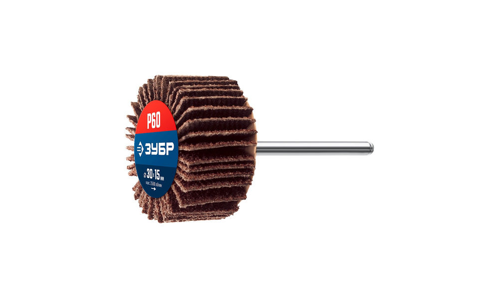Круг шлифовальный лепестковый d 30 x 15 мм, P60, на шпильке d 3.2 мм ЗУБР Профессионал 36600-060_z01