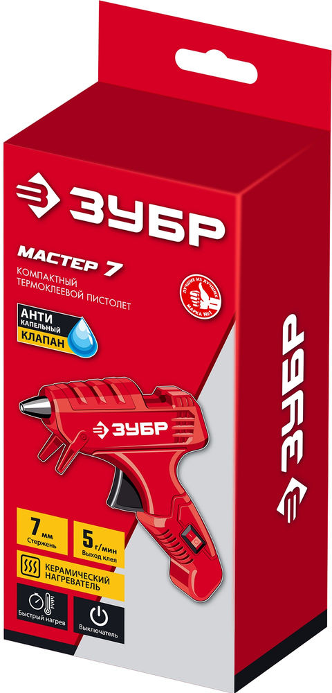 Пистолет термоклеевой электрический d 7 мм, выход клея 5 г/мин ЗУБР 06851-7