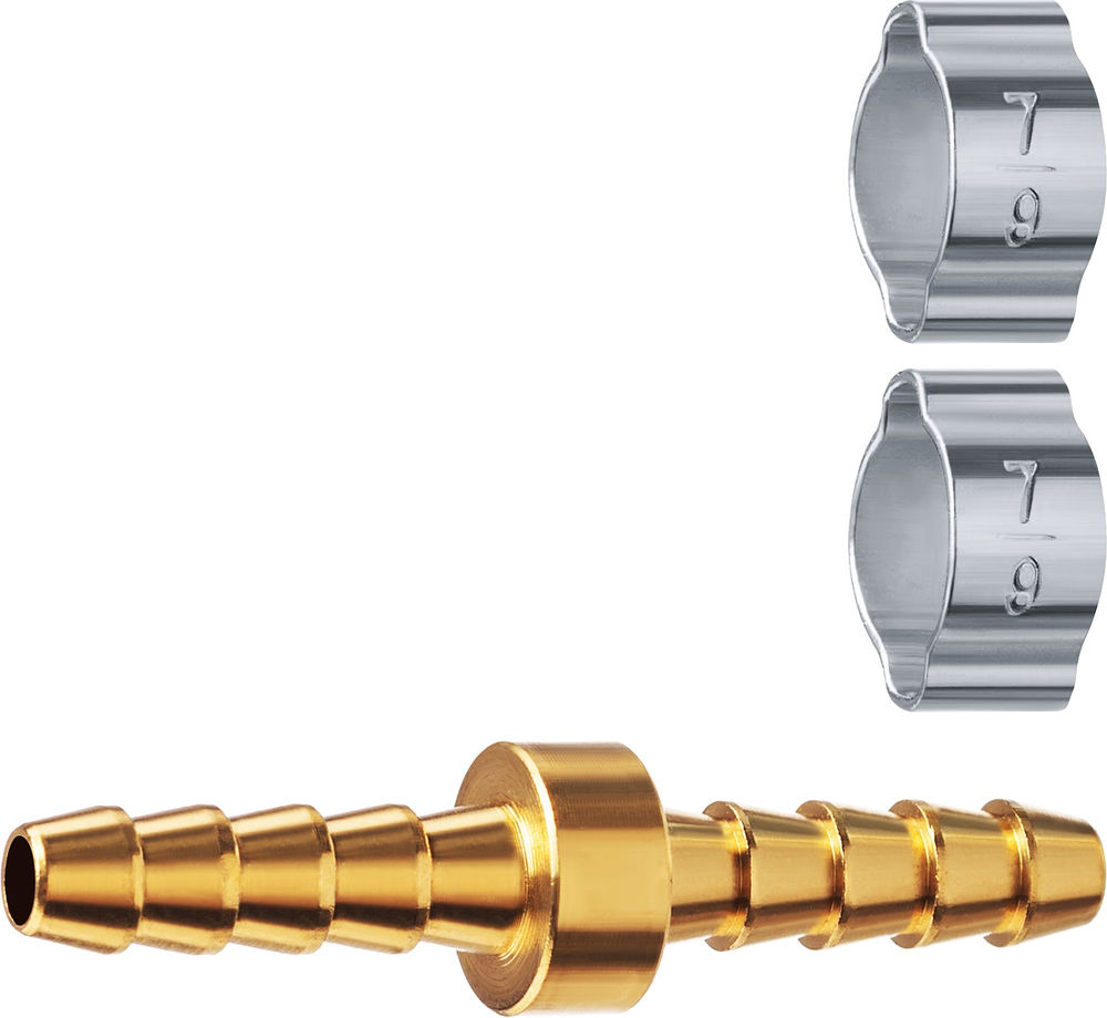 Штуцер соединительный «елочка»–«елочка» 6 мм с обжимными хомутами ЗУБР Профессионал 64925-06