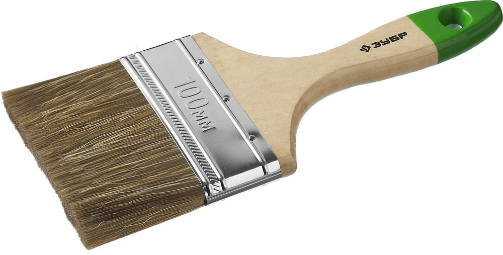 Плоская кисть ЛАЗУРЬ, 100 мм, 4, светлая смешанная щетина, деревянная ручка ЗУБР 4-01009-100