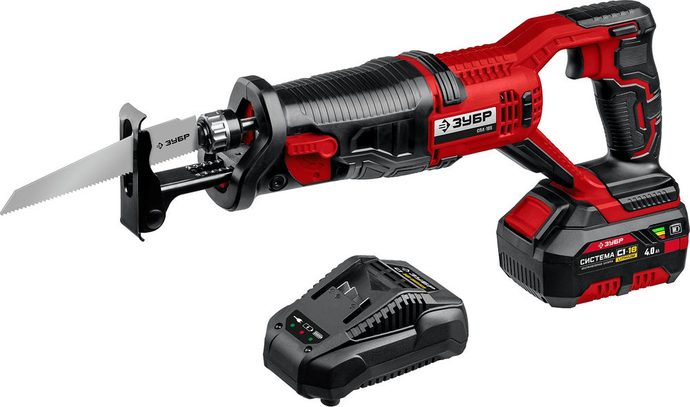 Сабельная пила 18 В 180 мм 1 АКБ 4 А·ч ЗУБР С1-18 СПЛ-185-41
