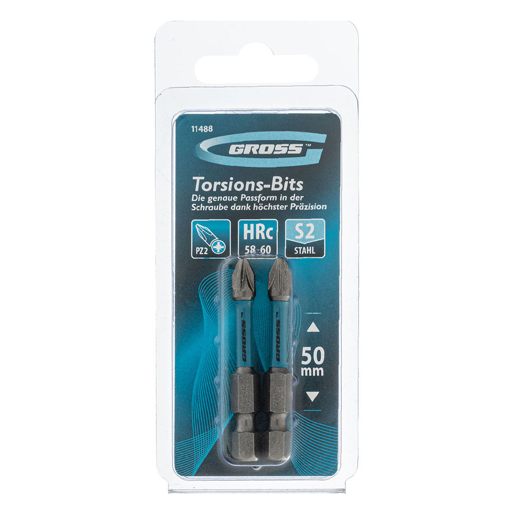 Бита торсионная PZ2 x 50 мм, для ударных шуруповертов, 2 шт. Gross (11488)