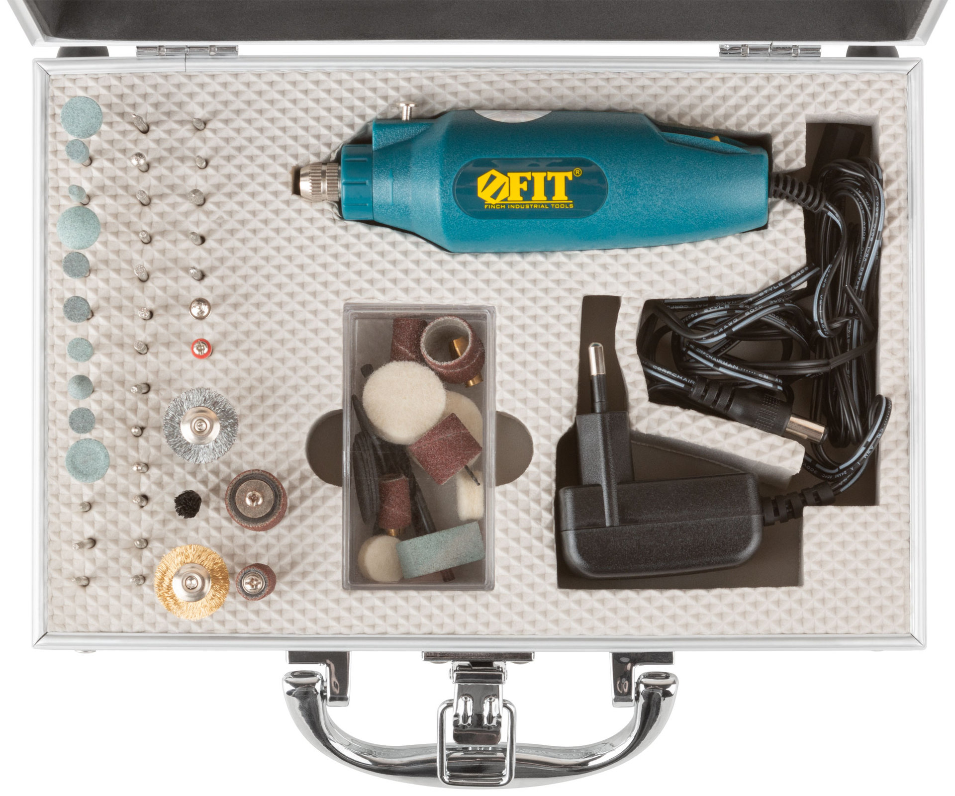 Гравировальная машина мини 12 В; 12000 об/мин; 3,2 мм; адаптер; набор насадок; алюмин. кейс (80531)