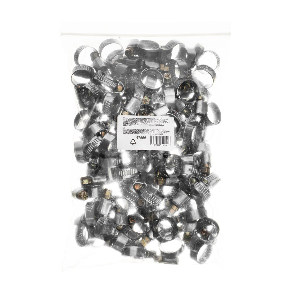 Хомуты металлические, Стандартное болтовое крепление 10-16 мм, 100 штук в упаковке, ширина 9 мм Сибртех (47556)