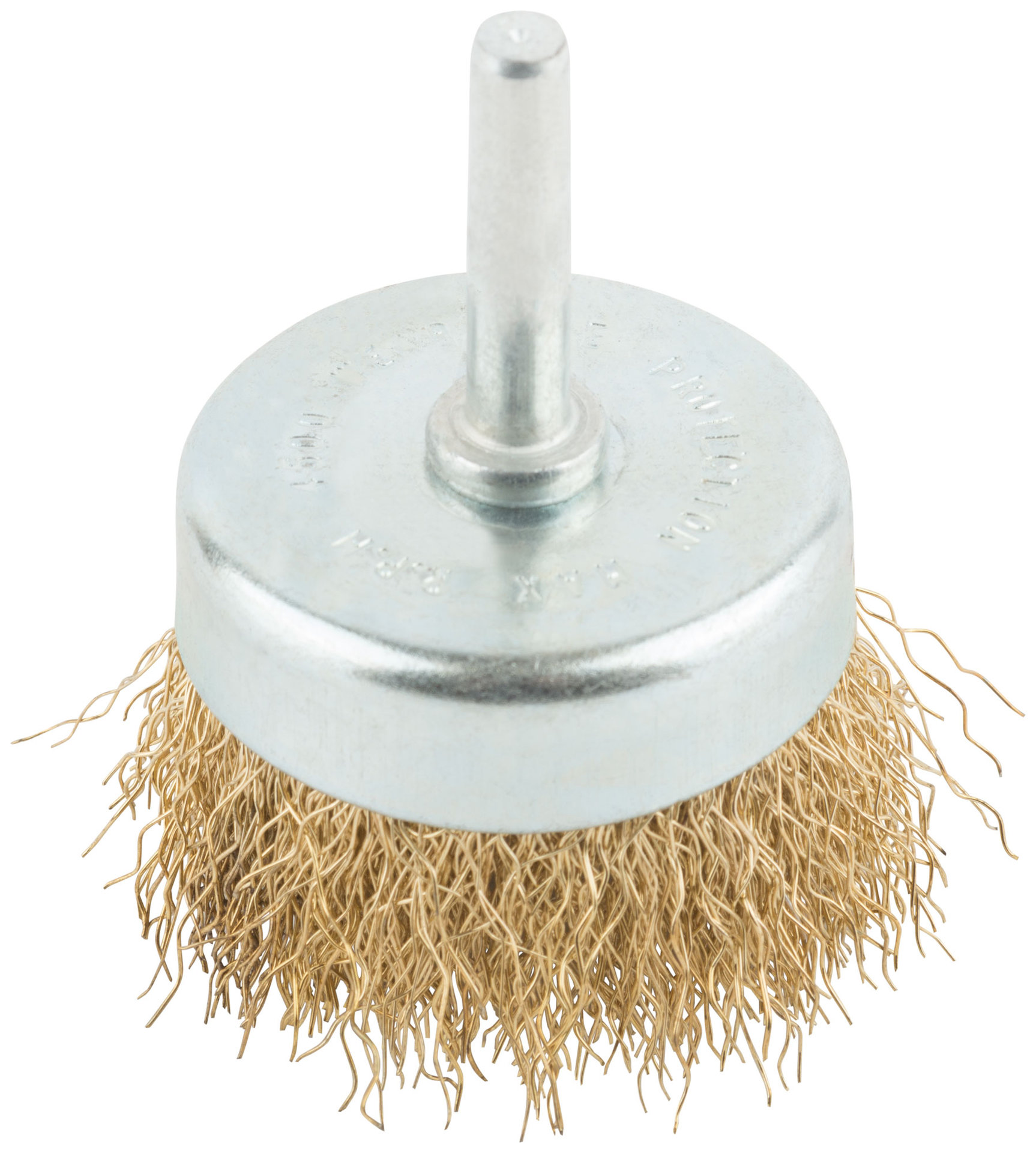 Корщетка, тип чашка, со штифтом, стальная латунированная волнистая проволока 50 мм (38486М)