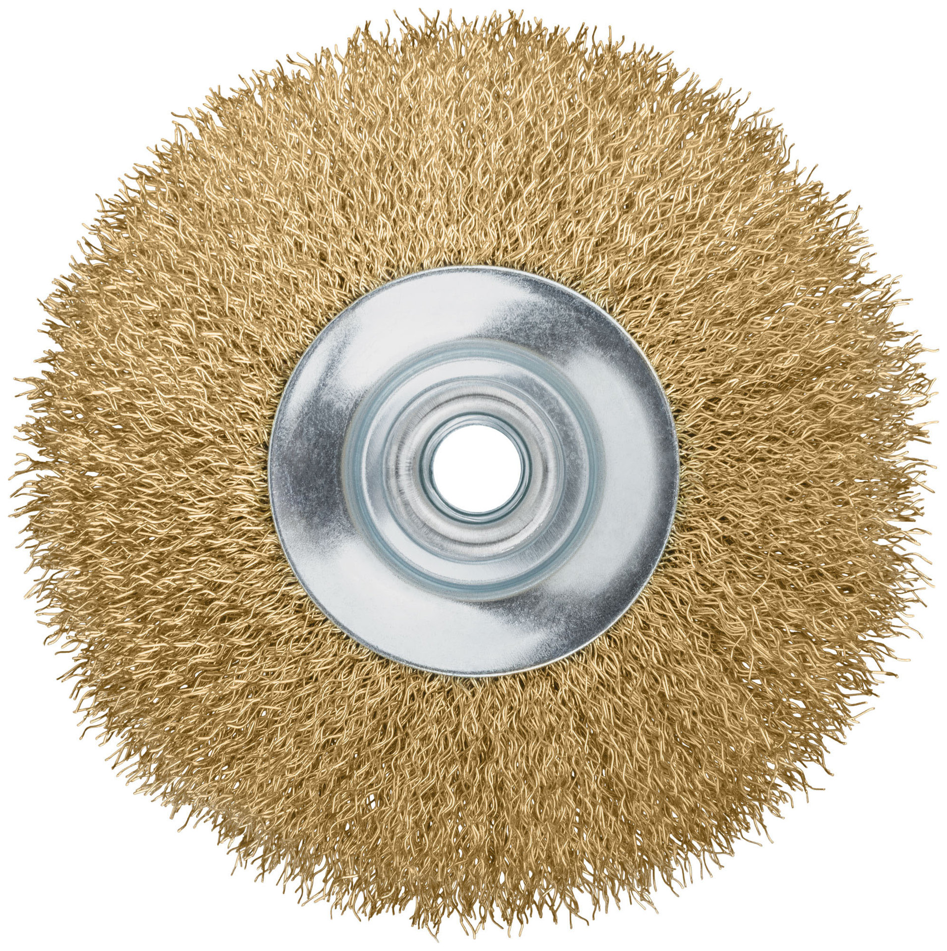 Корщетка-колесо с наклоном, гайка М14, стальная латунированная волнистая проволока 125 мм (39052)