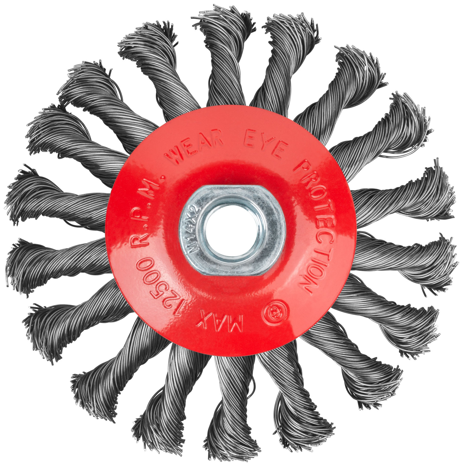 Корщетка-колесо с наклоном, гайка М14, стальная витая проволока 115 мм (39115)