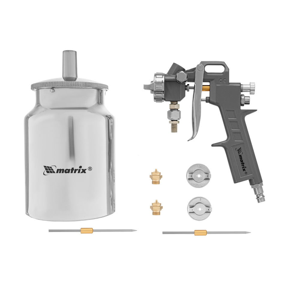 Краскораспылитель пневматический с нижним бачком V 1, 0 л, сопло D 1.2, 1.5 и 1.8 мм Matrix (57316)