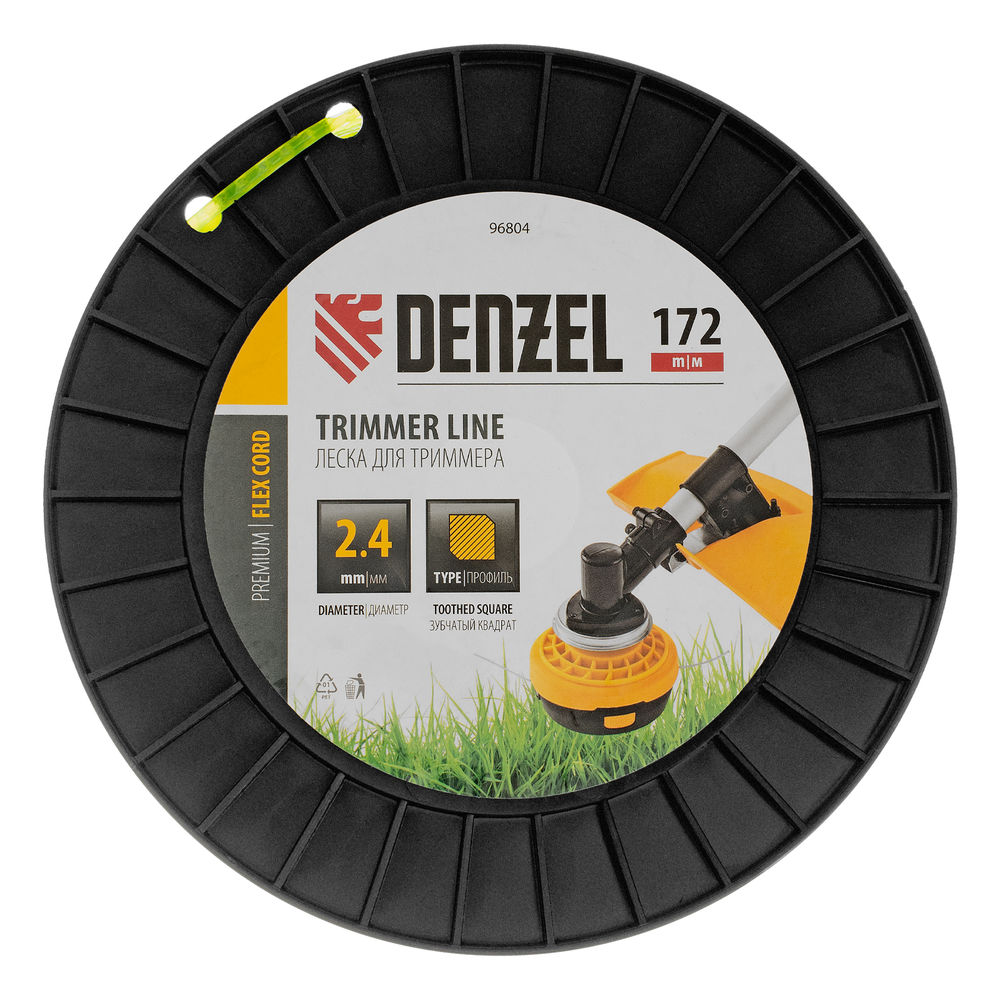 Леска для триммера зубчатый квадрат, 2,4мм х 172м, на DIN катушке FLEX CORD Denzel (96804)