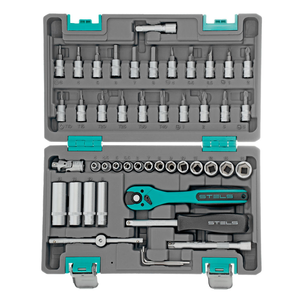 Набор инструментов, 1/4, Cr-V, S2, усиленный кейс, 47 предметов Stels