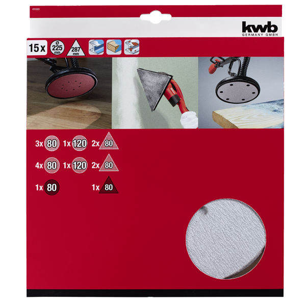 Набор шлифовальной оснастки kwb для TE-DW, 5х треуг Р80,8х225мм Р80,2х225мм Р120 (491065)