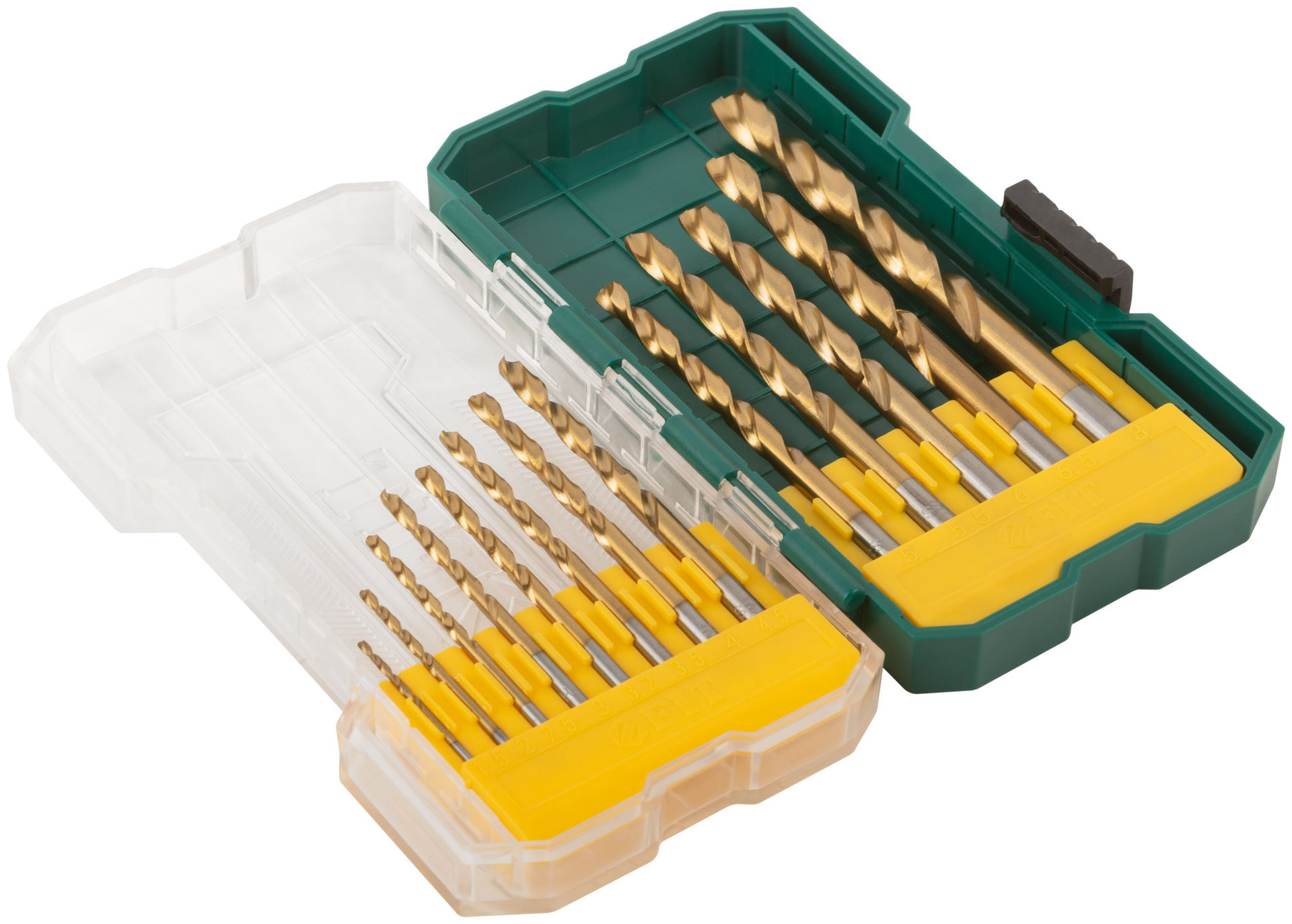 Набор сверл HSS по металлу, титановое покрытие, 13 шт. (1,5-2-2,5-3-3,2-3,5-4-4,5-5-5,5-6-6,5-8 мм) (34216)