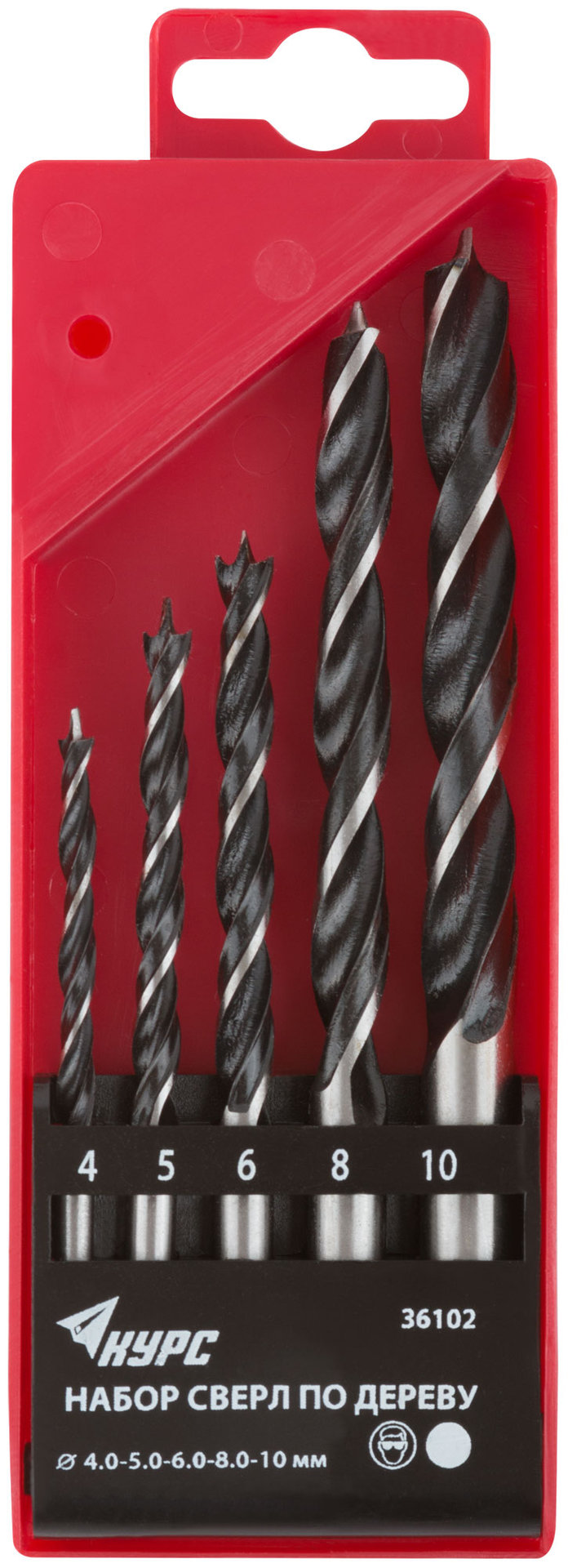 Набор сверл по дереву, пластиковый бокс, 5 шт.(4-5-6-8-10 мм) (36102)
