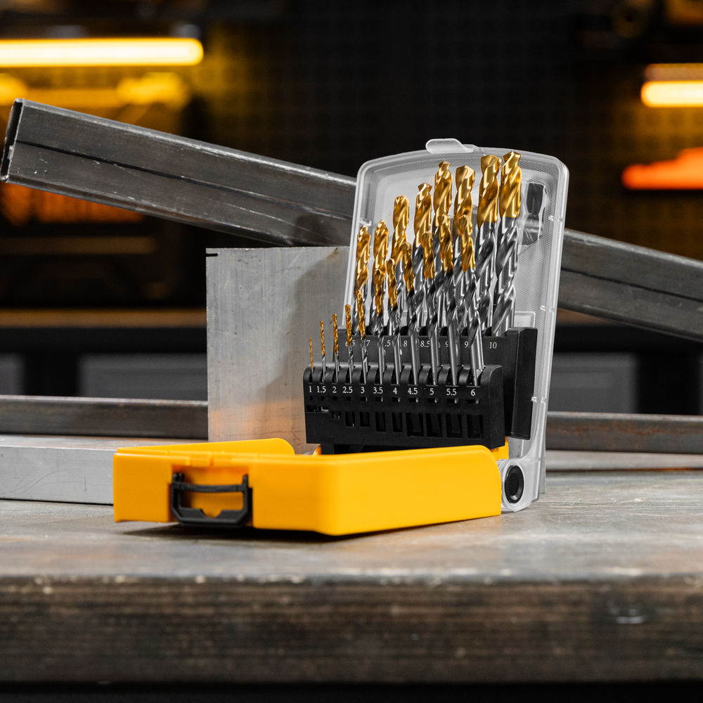 Набор сверл по металлу, 1-10 мм, Р6М5-TiN, Golden Tip, 19 шт Denzel (723003)