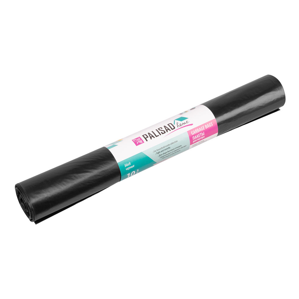 Пакеты для мусора 180 л x 10 шт., ПВД особопрочные черные, длинный ролик, Home Palisad (927285)