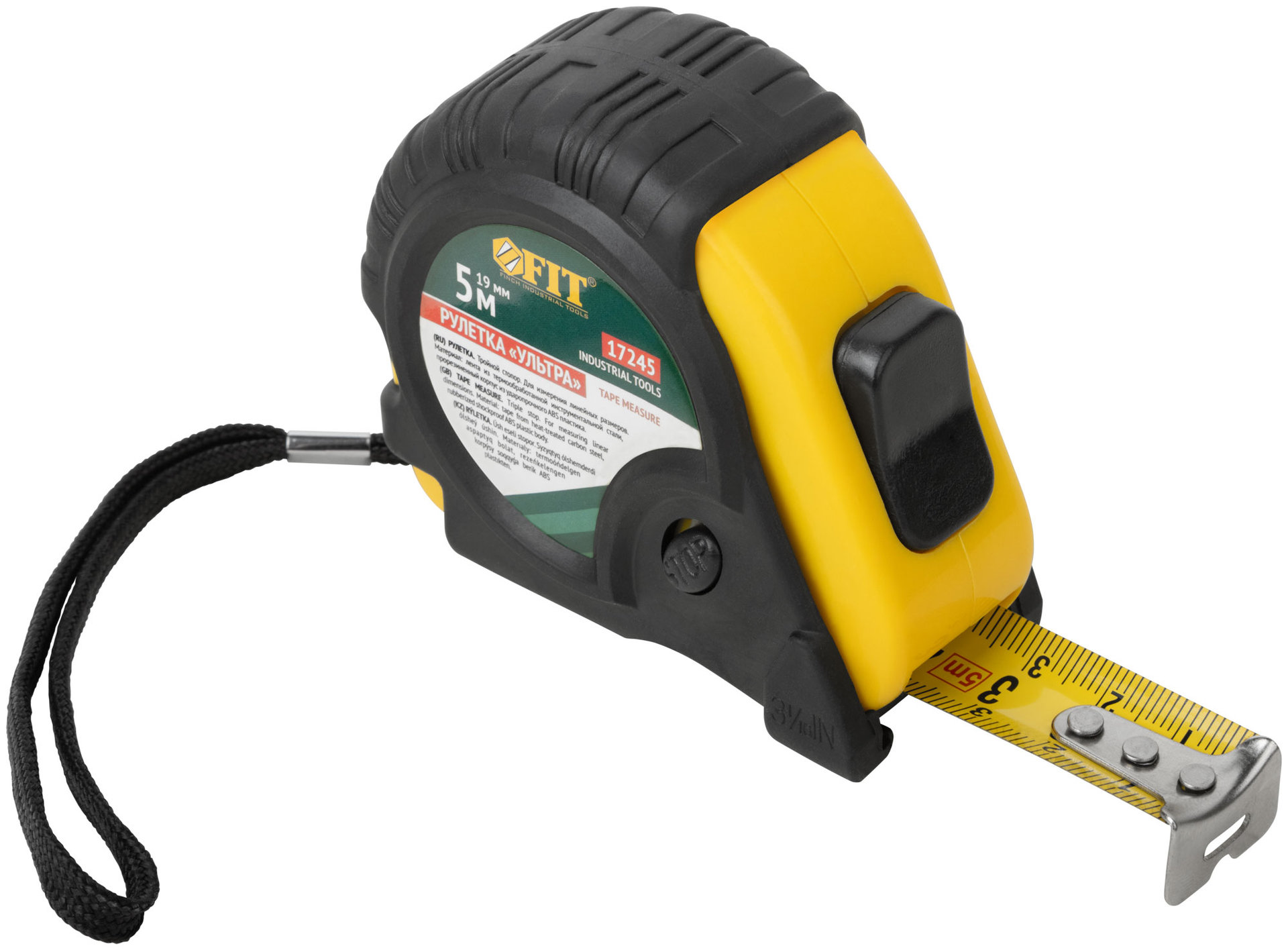 Рулетка прорезинен. корпус, тройной стопор Ультра 5 м x 19 мм