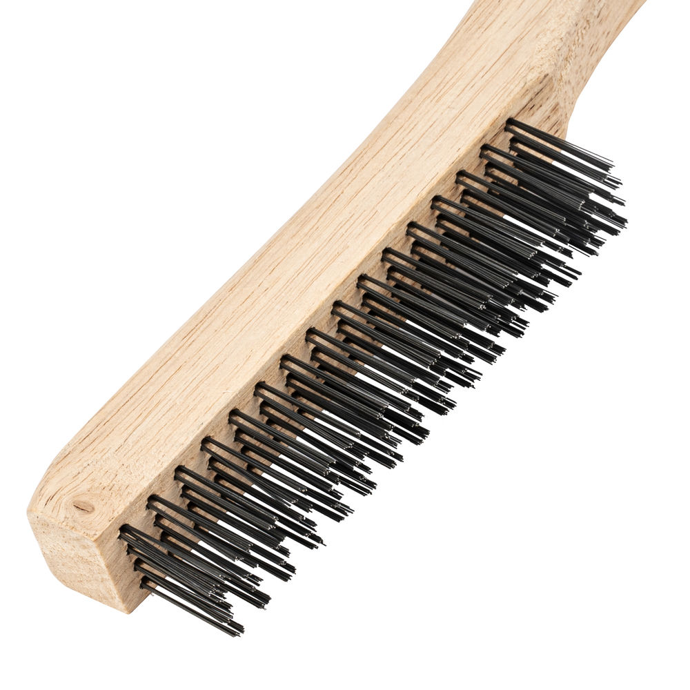 Щетка зачистная четырехрядная, закаленная прямая проволока с деревянной ручкой Сибртех (74804)