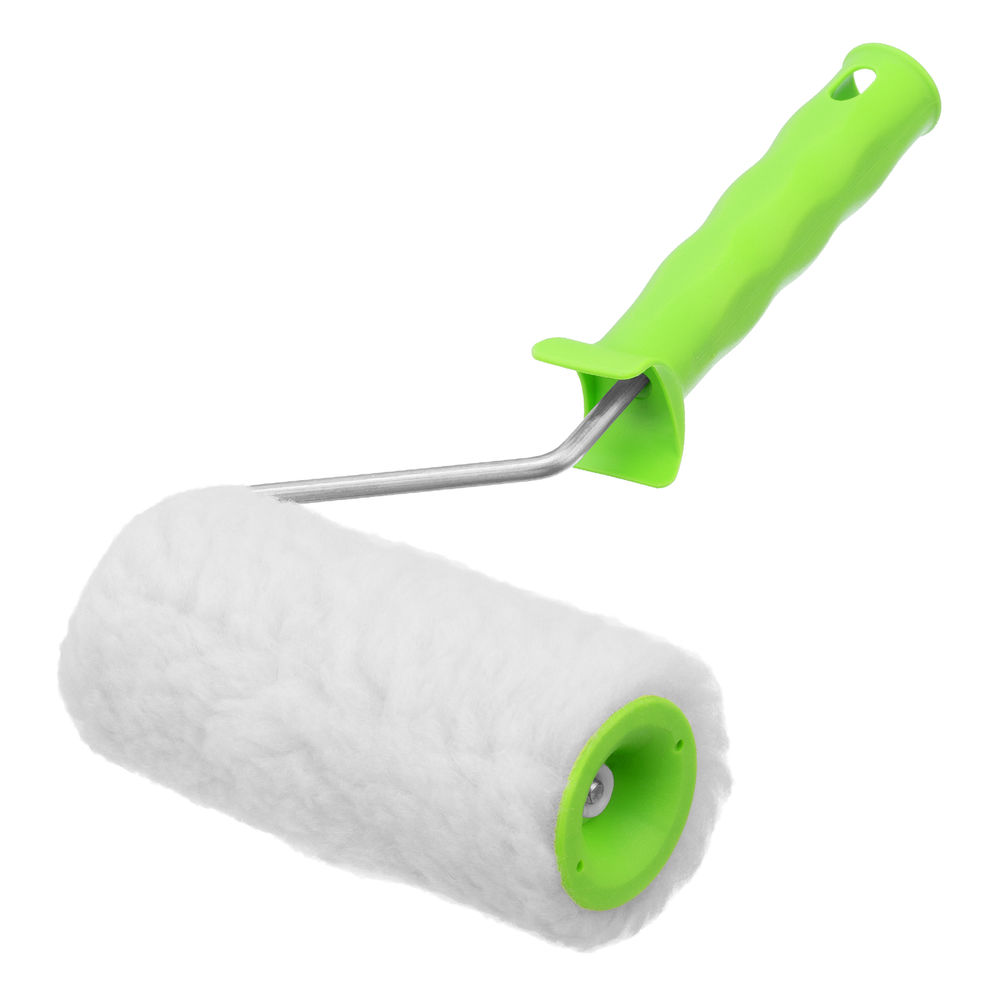 Валик с натуральным мехом, с ручкой, 150 мм, ворс 12 мм, D 48 мм, D ручки 6 мм, Сибртех (80122)