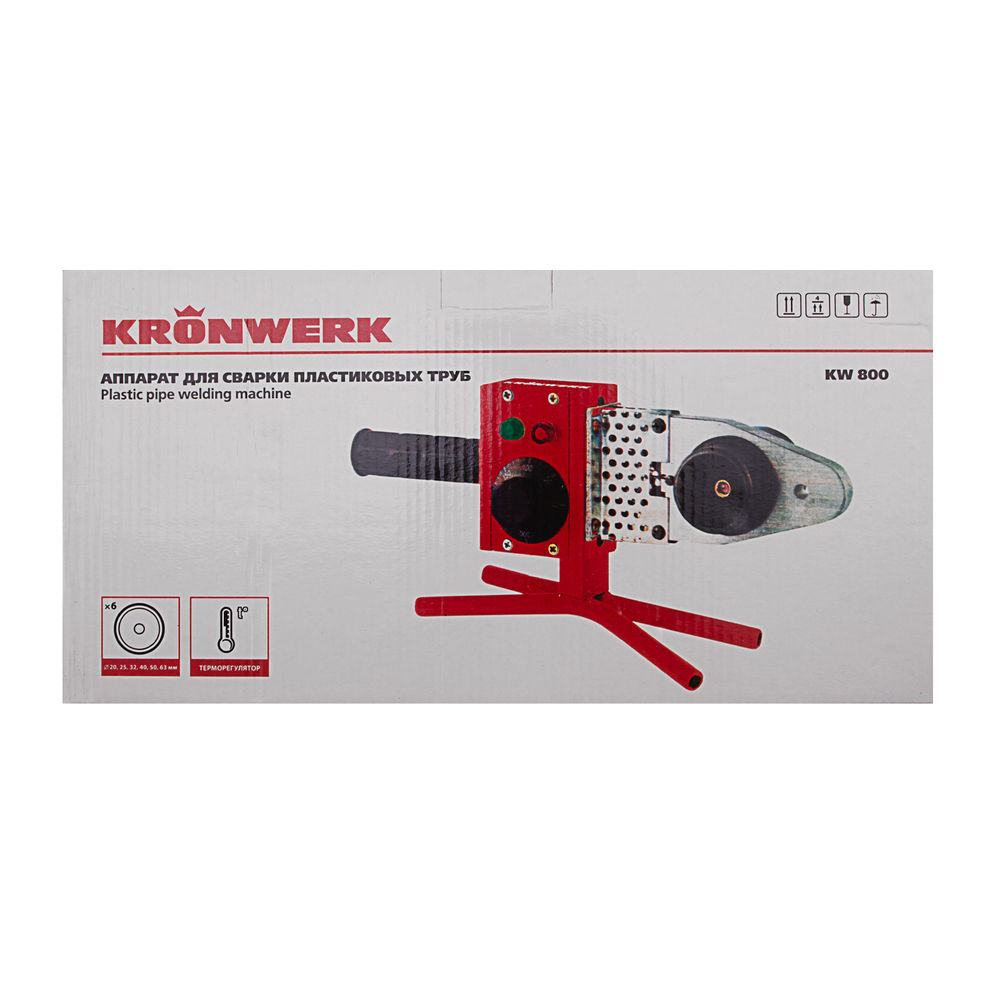 Аппарат для сварки пластиковых труб К W 800, 800 Вт, 300 °C, 20-25-32-40-50-63 мм, металлический кейс Kronwerk (94214)