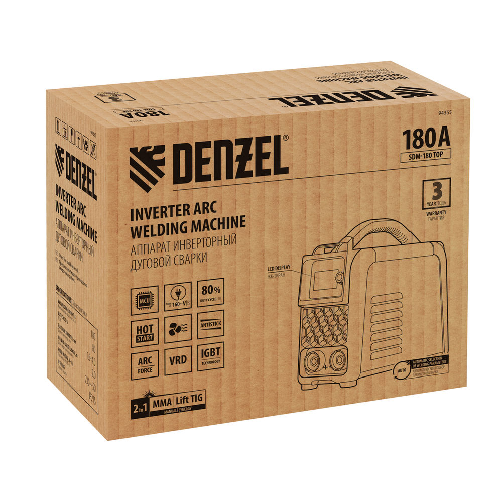Аппарат инвертор. дуговой сварки SDM-180 Top, 180 А, ПВ 80% Denzel (94355)