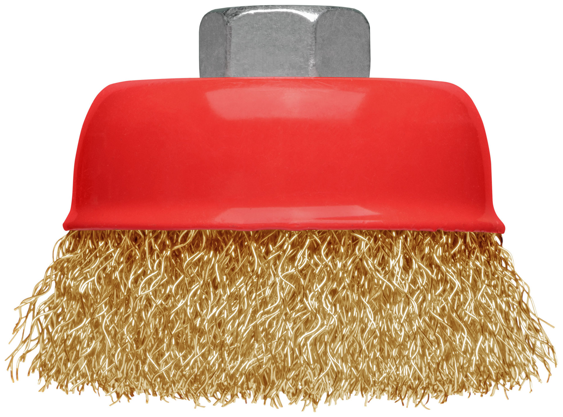 Корщетка-чашка, гайка М14, стальная латунированная волнистая проволока 65 мм, блистер (39091)