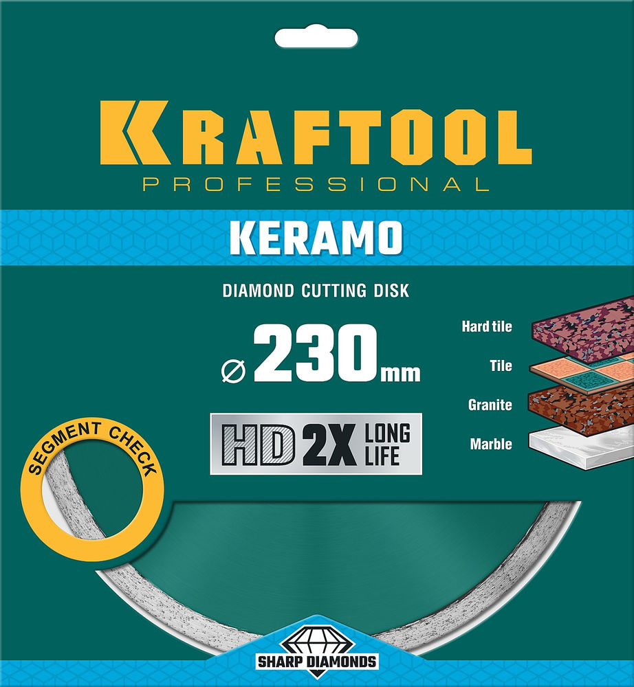 Сплошной алмазный диск KERAMO, 230 мм, (22.2 мм, 10 х 2.2 мм) KRAFTOOL 36684-230