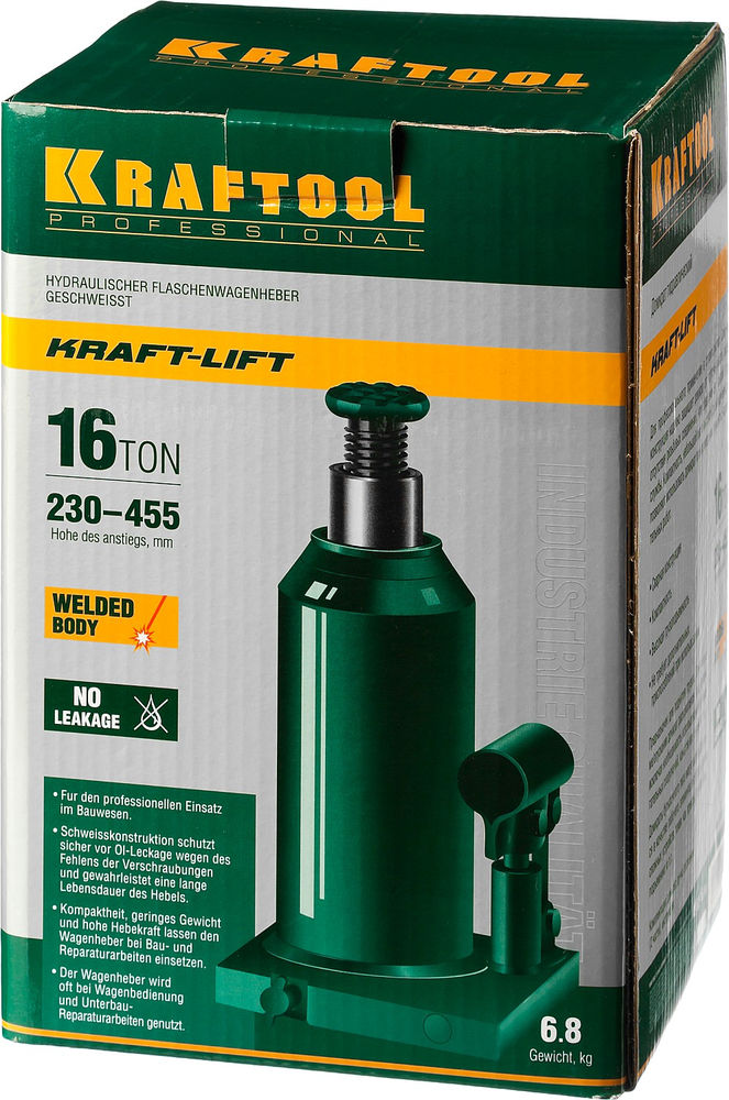 Домкрат бутылочный гидравлический 16 т, 230 - 460 мм KRAFT-LIFT KRAFTOOL 43462-16