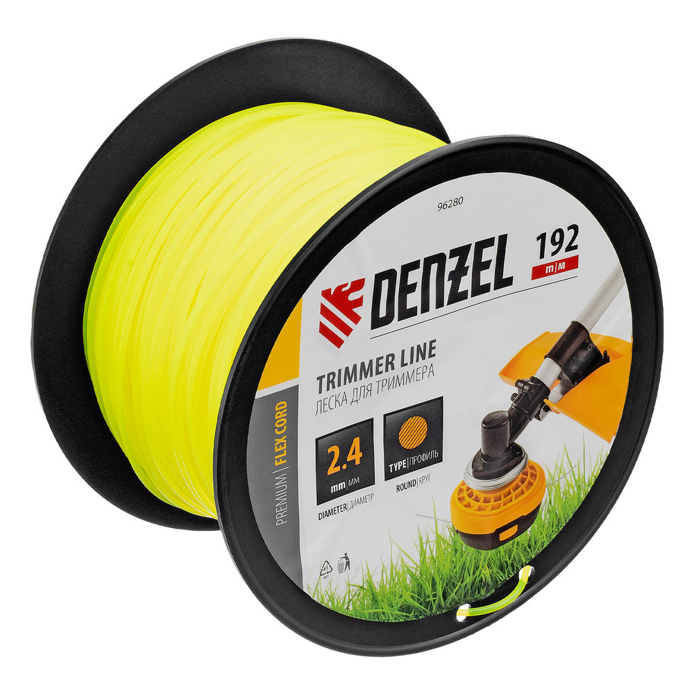 Леска для триммера круглая, 2,4мм х 192м, на DIN катушке FLEX CORD Denzel (96280)