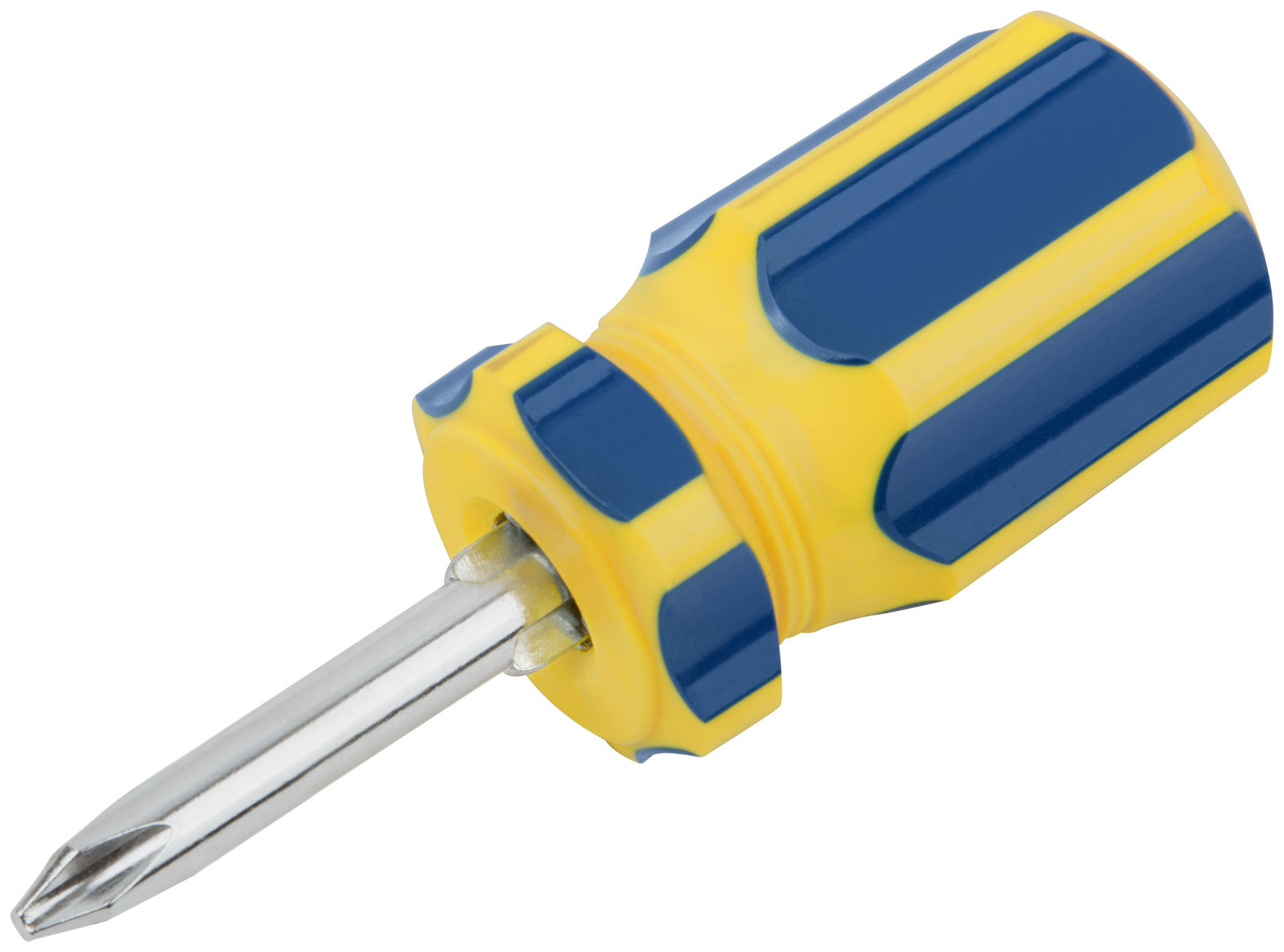 Отвертка с переставным жалом коротыш, CrV сталь, сине-желтая пластиковая ручка 6х32 мм PH2/SL6 (56212)