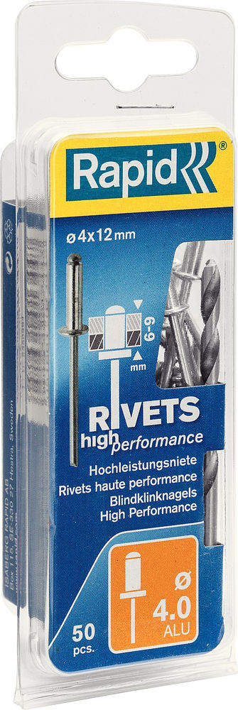 Алюминиевая заклепка 4.0 х 12 мм, 50 шт RAPID 5000384