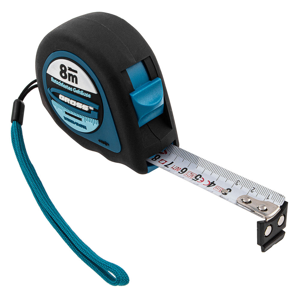 Рулетка Ergonomisch,8 м x 25 мм,магнитный обрезиненный зацеп Gross