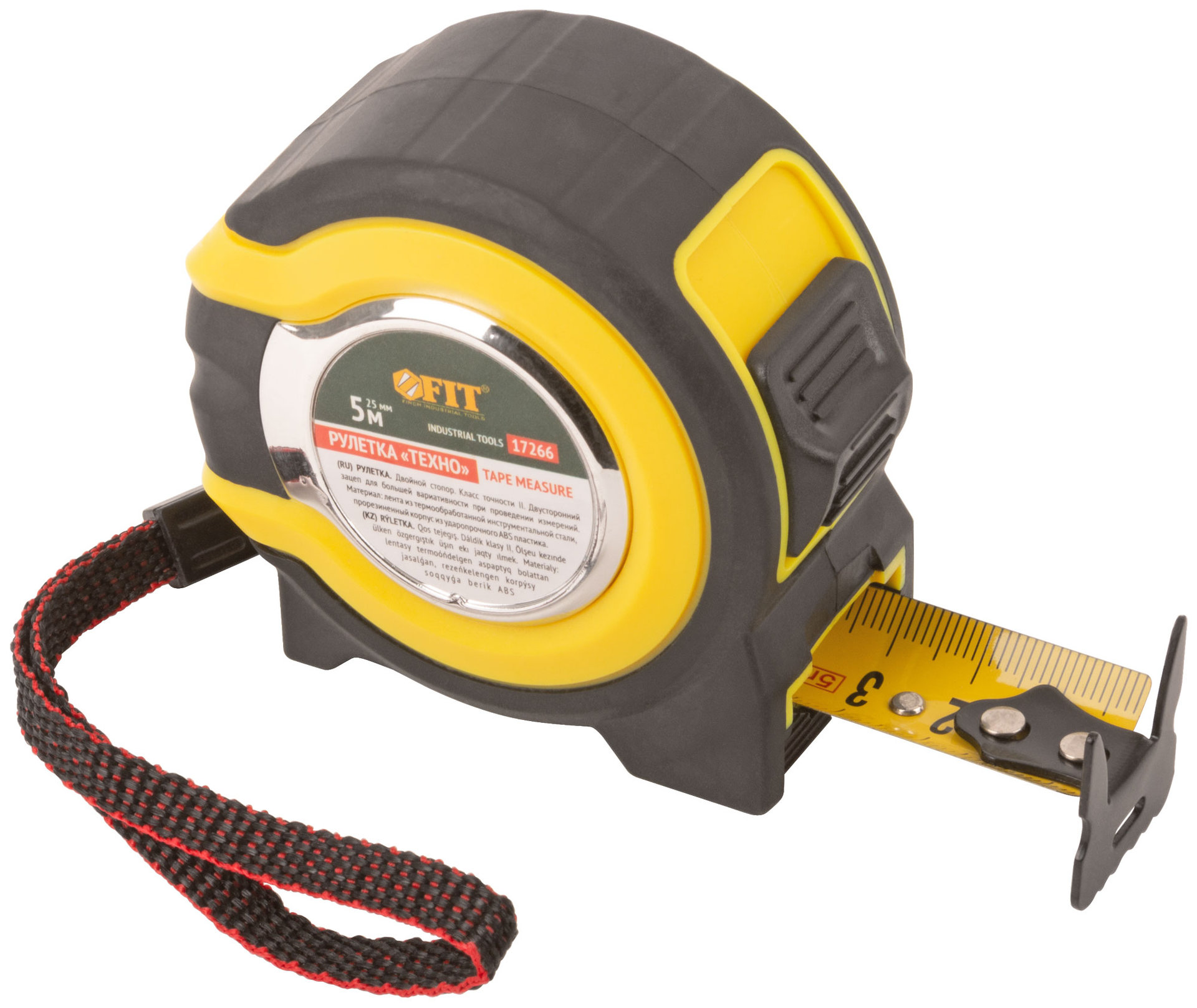Рулетка прорезиненный корпус, двойной стопор Техно 5 м x 25 мм