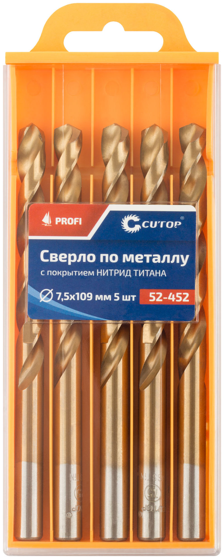 Сверло по металлу Cutop Profi с титановым покрытием, 7,5х109 мм (5 шт) (52-452)
