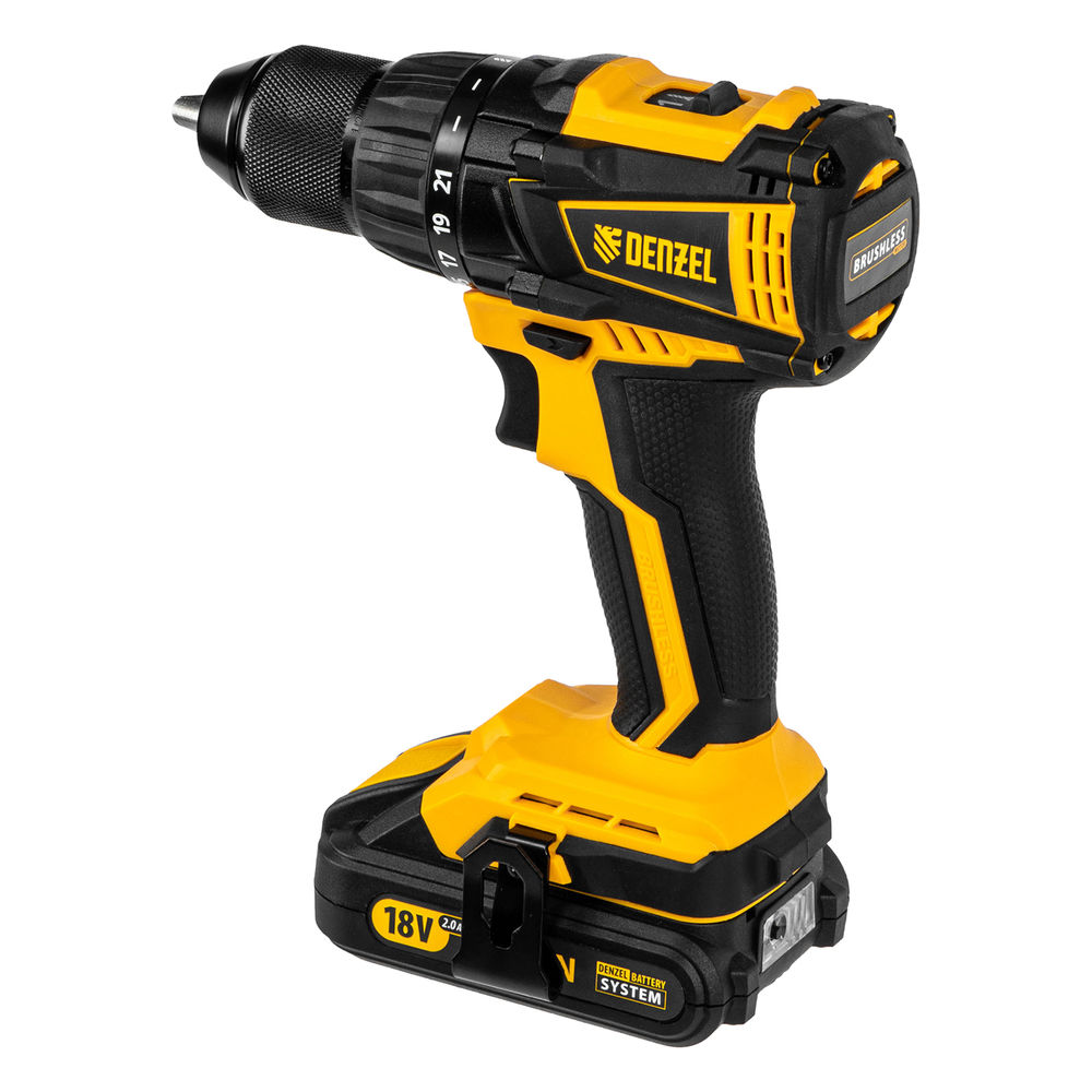 Дрель-шуруповерт аккумуляторная, бесщет. BLDL-IB-18-02, Li-Ion, 18 В, 2 акк. Denzel (26121)
