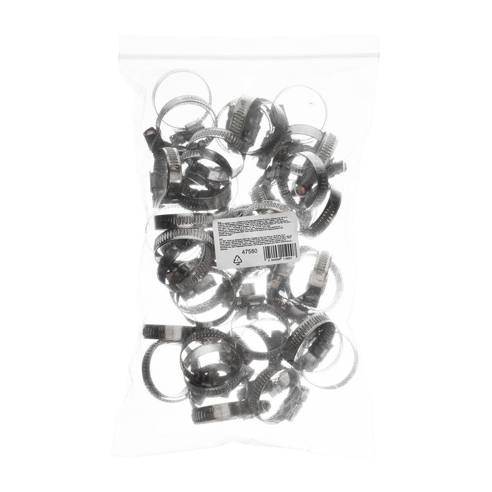 Хомуты нержавеющая сталь, Стандартное болтовое крепление 20-32 мм, 50 штук в упаковке, ширина 9 мм Сибртех (47580)