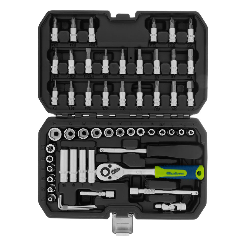 Набор инструментов, 1/4, пластиковый кейс 56 предметов Сибртех