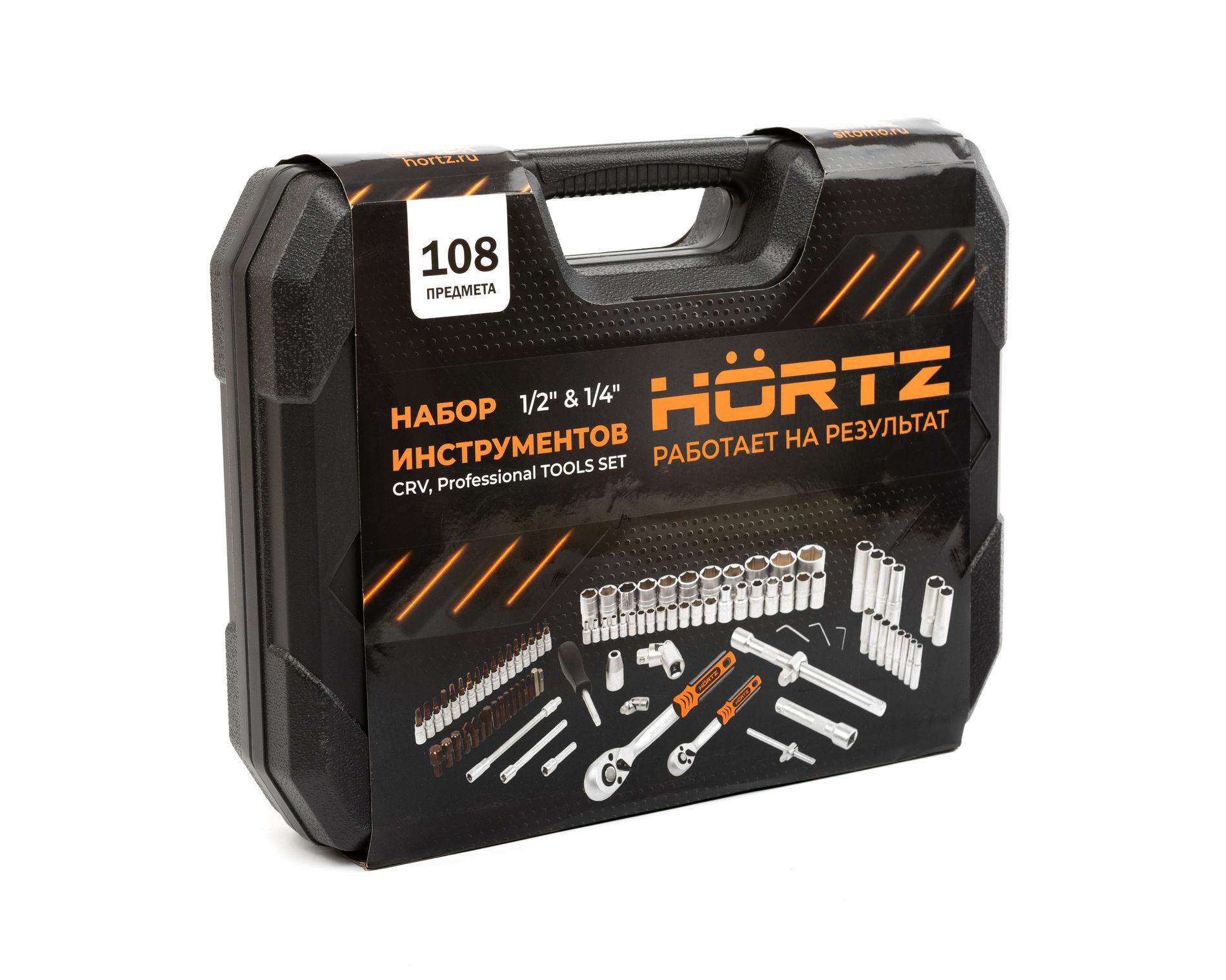 Набор инструментов 108 предметов 1/2" & 1/4", CRV, профессиональный в кейсе HORTZ 1187697
