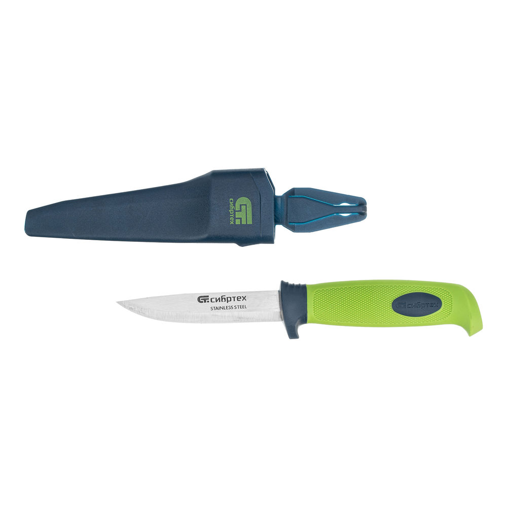 Нож универсальный с чехлом, обрезиненная рукоятка, 220 мм, лезвие 100 мм Сибртех (79015)