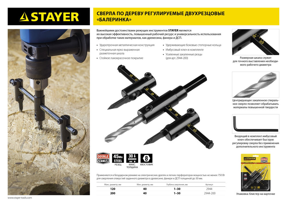 Сверло перовое по дереву Flat STAYER 40x152 мм 2950-40_z01  