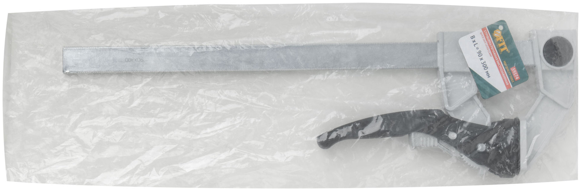 Струбцина рычажная быстрозажимная, усилие сжатия 200 кг, рычажный храповый механизм, металлический корпус, Профи, 90 х 300 мм (59174)