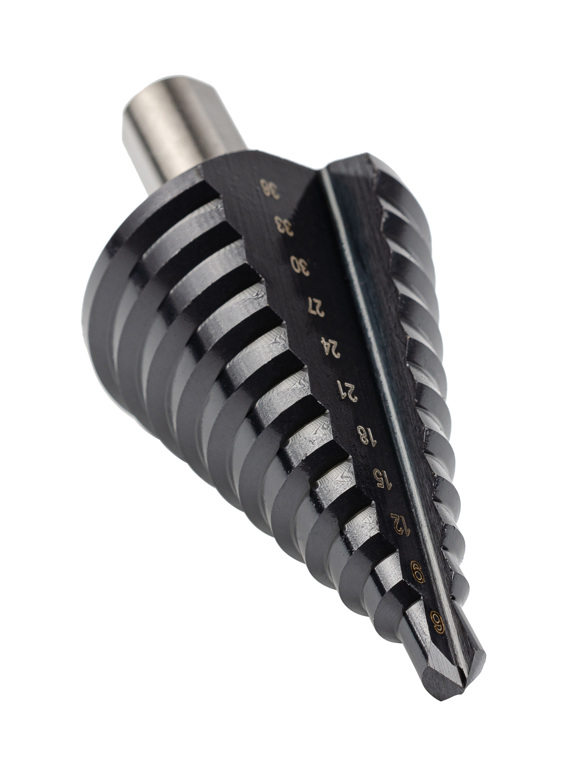 Сверло ступенчатое, HSS TiAlN, O9-36 мм, прямая канавка, трёхплоскостной хвостовик (ZA-50069)