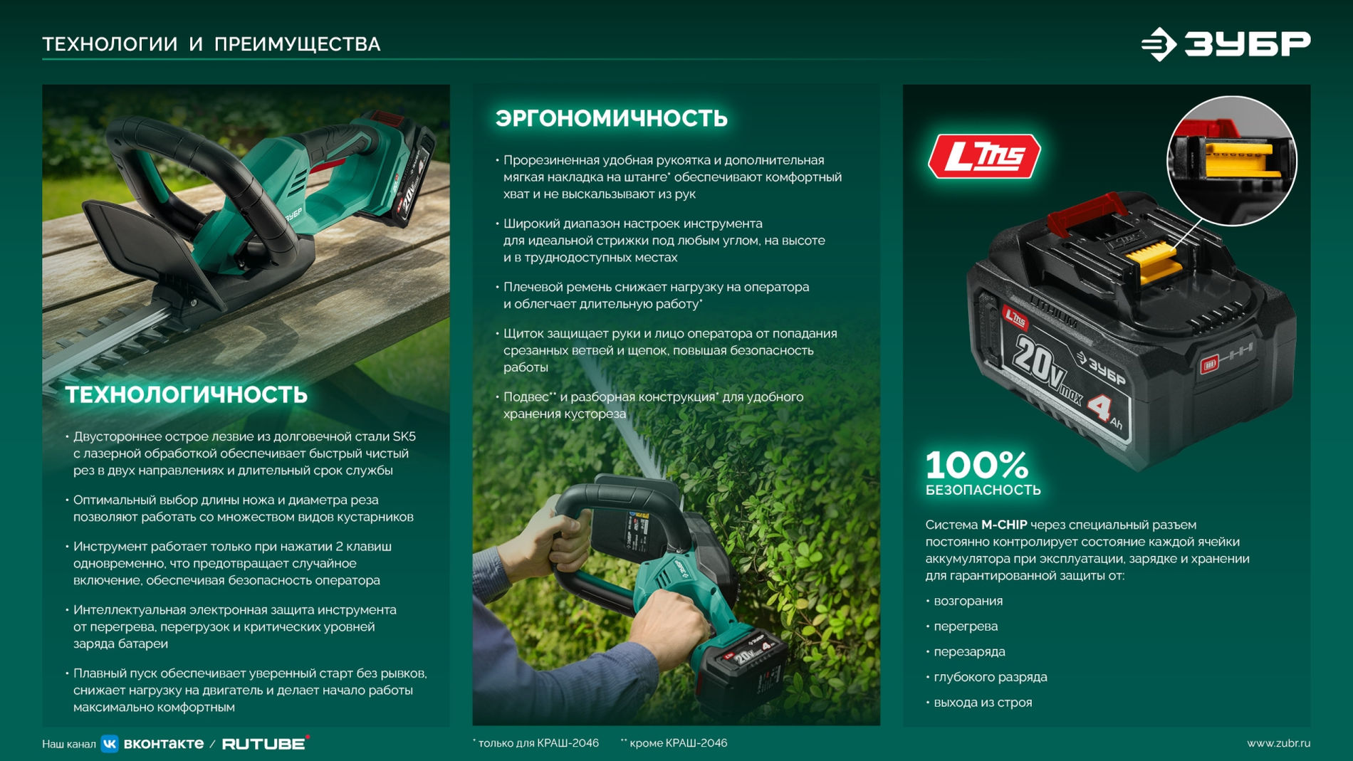 ЗУБР 20 В, 460 мм, 1 АКБ LMS (4 Ач), кусторез аккумуляторный со штангой (КРАШ-2046-41)